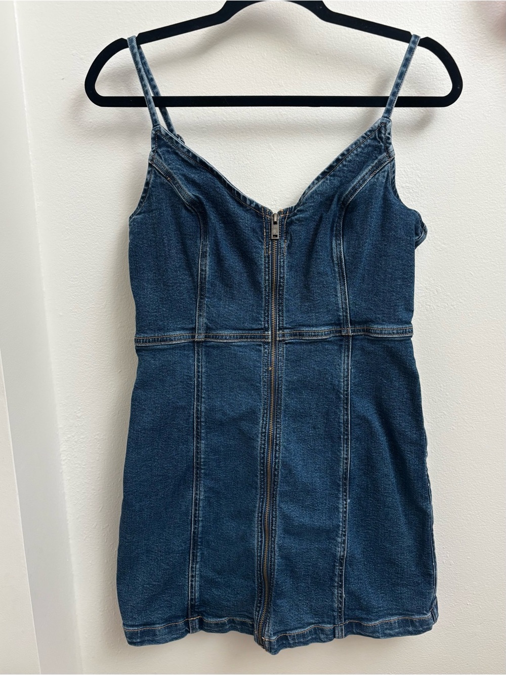 American Eagle Women’s Denim Zip-Front Mini Dress -Blue Size Large